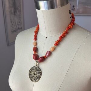 Barse Red and Gold Pendant Necklace